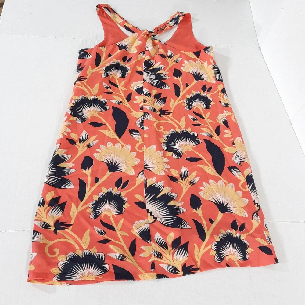 J Crew Silk Hibiscus Floral Twist Back Dress
